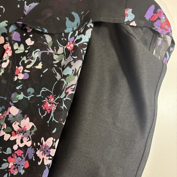 Sharagano 16W Black Floral Chiffon Shift Dress Tiered Sleeve Plus Size Boho - Picture 12 of 14